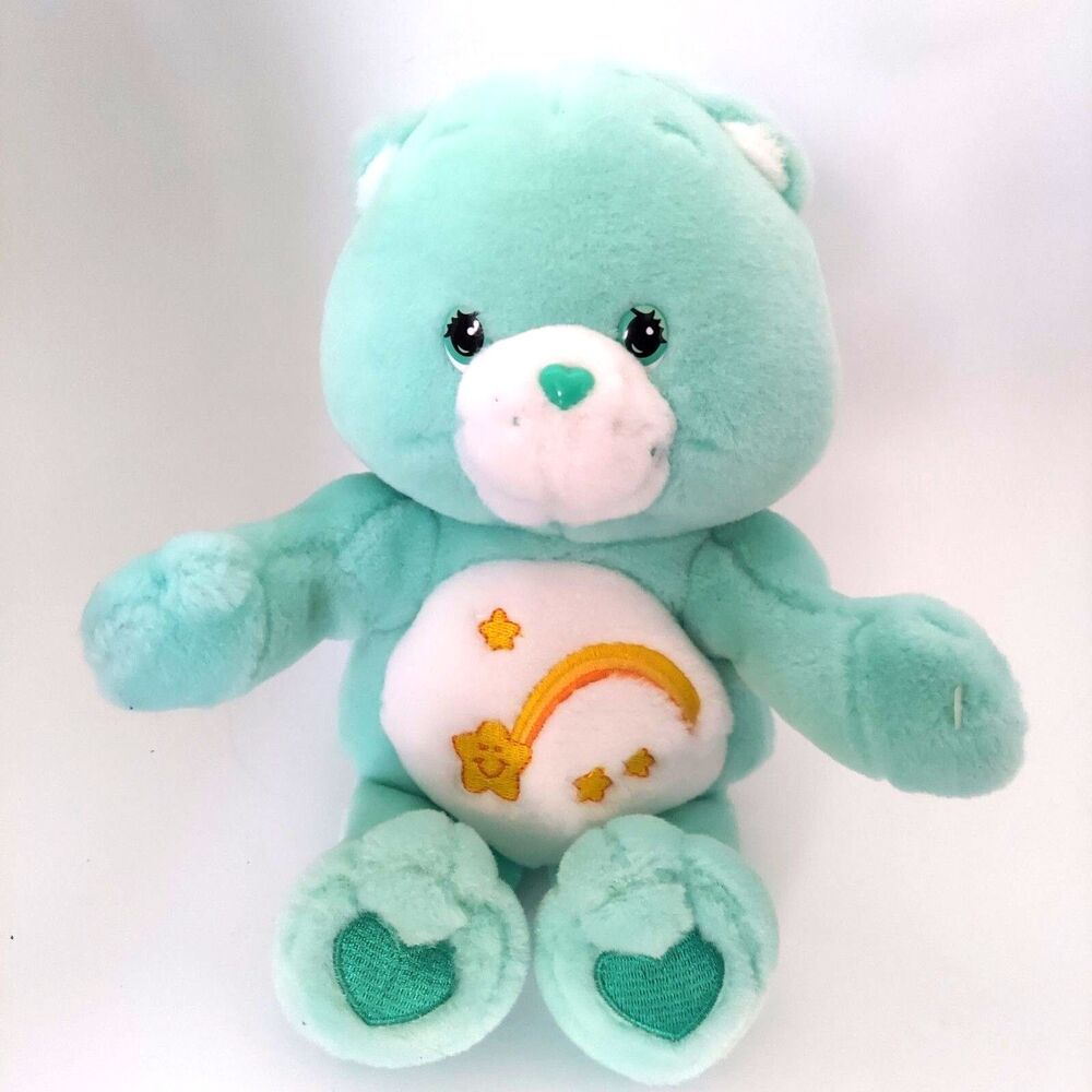 Vintage Care Bears Wish Bear Plush Stuffed Animal 11" Mint Green Shooting Star